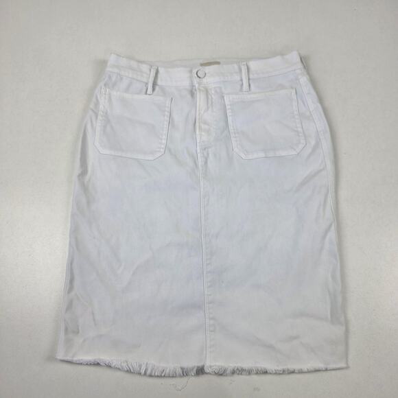 Mother Denim Skirt Womens 31 White Raw Hem Patch Pockets Made in USA Stretch - Picture 1 of 12
